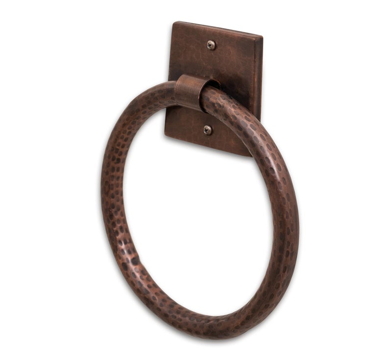 Monarch Abode Bathroom Towel Holder â€“ 7-Inch Round Antique Copper Bathroom Hand Towel Holder for Bathrooms Wall, Metal Hand Hammered Towels Ring Wall Mount, Traditional Surface-Mounted Ring Hanger - Image 1